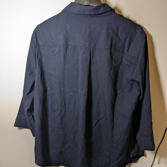 Uniqlo Collar Skipper Blouse 3/4 Sleeve Navy Blue - Picture 3 of 6